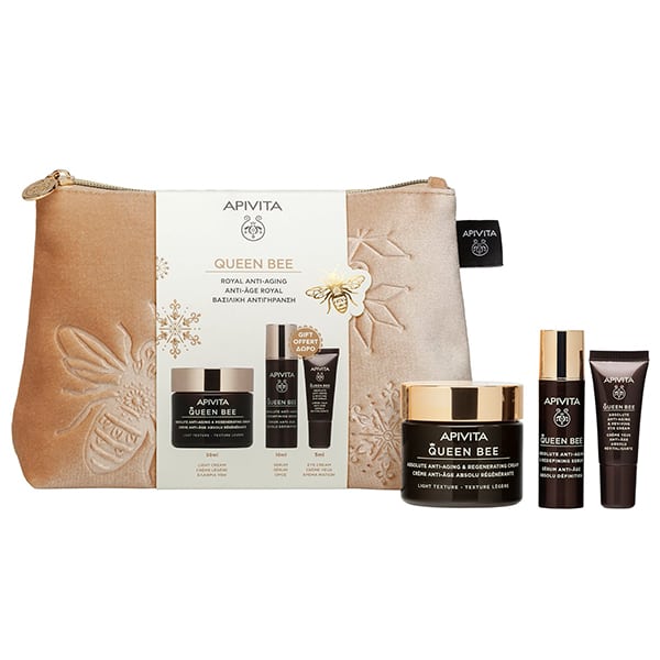 Apivita Promo Queen Bee Routine Κρέμα Ελαφριάς Υφής για Αντιγήρανση & Αναγέννηση, 50ml, Ορός Αντιγήρανσης & Αναγέννησης, 10ml & Δώρο Κρέμα Ματιών Αντιγήρανσης & Αναζωογόνησης, 5ml, 1σετ